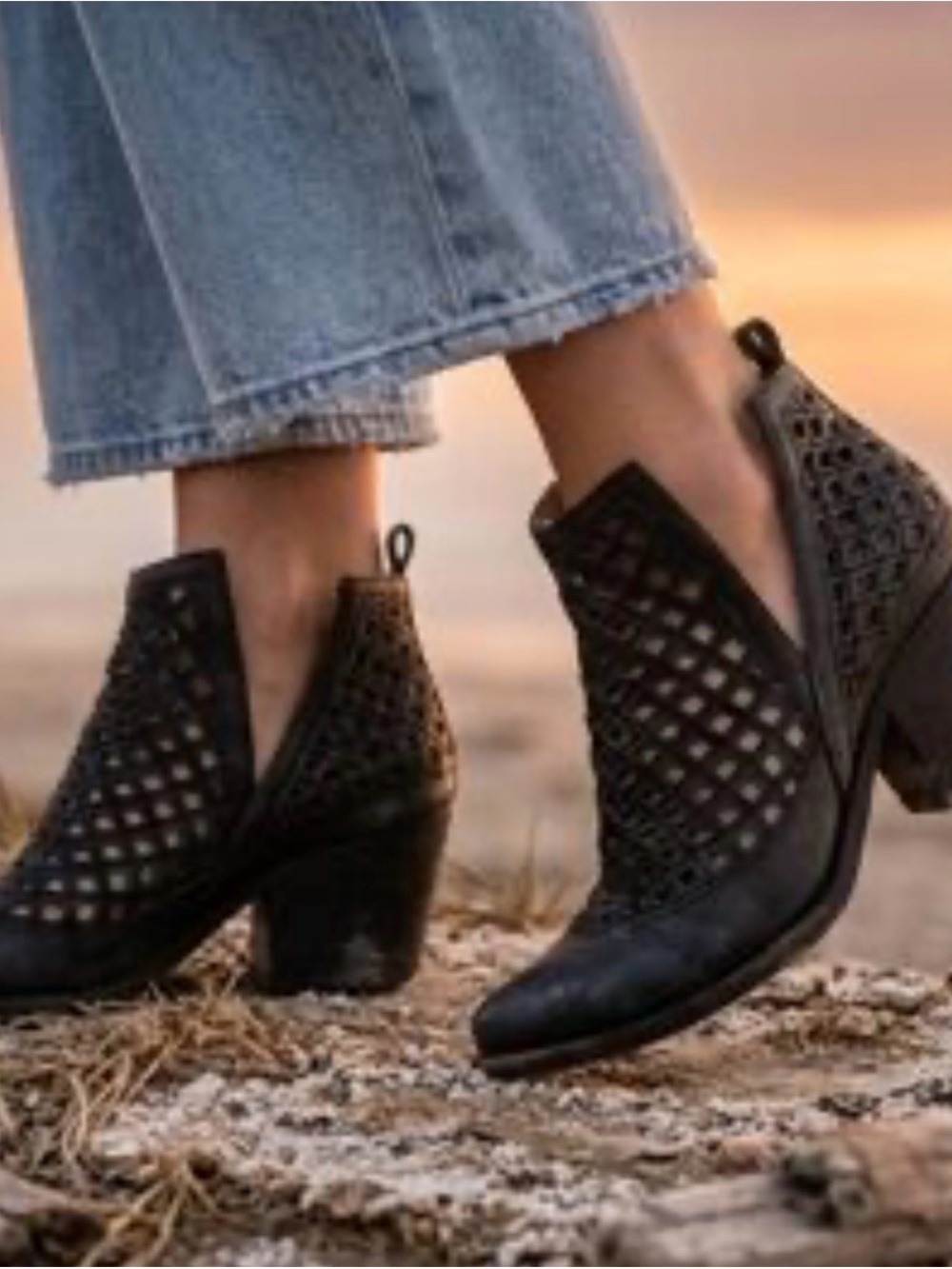Jeffrey Campbell Black Perforated Leather Ankle Booties